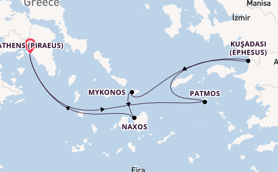 Eastern Mediterranean from Athens (Piraeus), Greece with the Evrima
