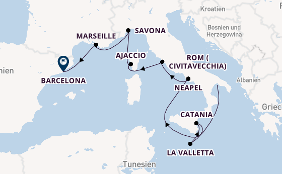 Westliches Mittelmeer ab Tarent, Italien auf der Costa Serena