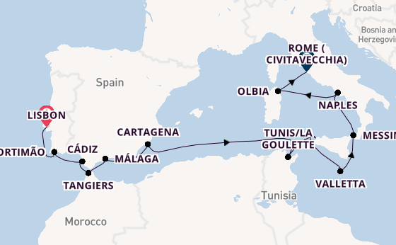 Mediterranean Sea from Lisbon, Portugal with the Seven Seas Voyager