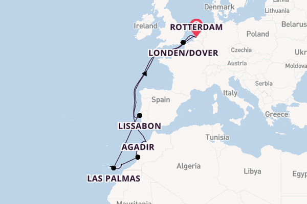 Canarische Eilanden vanaf Rotterdam, Nederland met de Nieuw Statendam