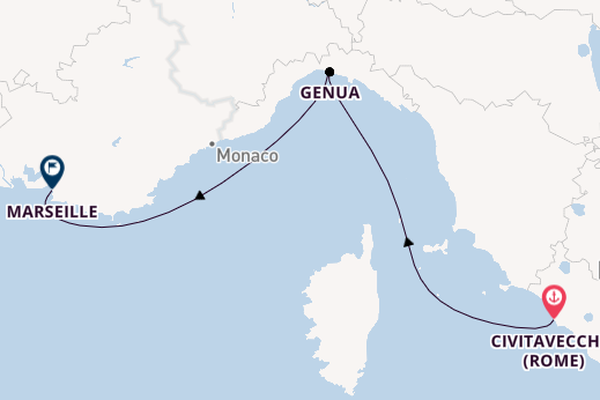 Westelijke Middellandse Zee vanaf Civitavecchia (Rome), Italië met de MSC Orchestra