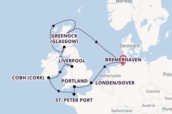 Britse Eilanden vanaf Bremerhaven, Duitsland met de Mein Schiff 3