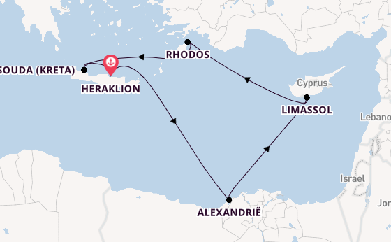 Oostelijke Middellandse Zee vanaf Heraklion, Griekenland met de Mein Schiff 5