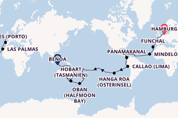 Weltreise ab Hamburg, Deutschland auf der VASCO DA GAMA