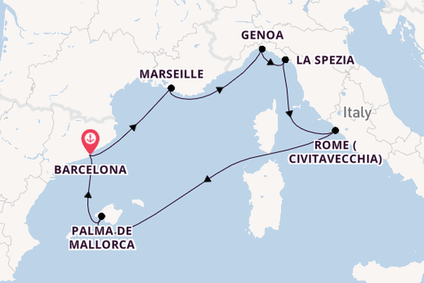 Western Mediterranean from Barcelona, Spain with the MSC World Europa
