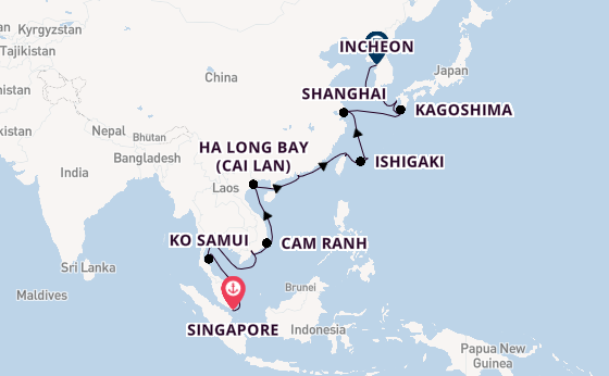 South East Asia from Singapore, Singapore with the Seven Seas Explorer