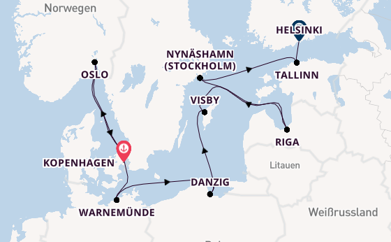 Norwegen ab Kopenhagen, Dänemark auf der Norwegian Sun