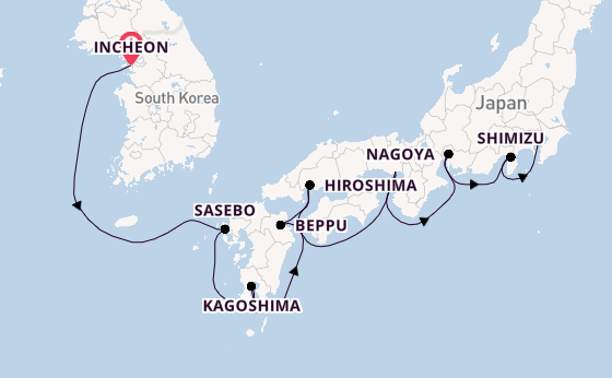 Japan from Incheon, South Korea with the Silver Muse