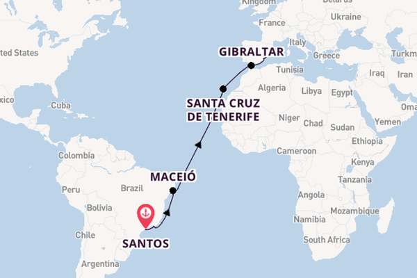 trans-Atlantisch vanaf Santos, Brazilië met de MSC Seaview