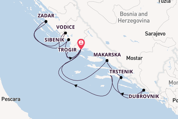 Kroatië vanaf Trogir, Kroatië met de PRINCESS