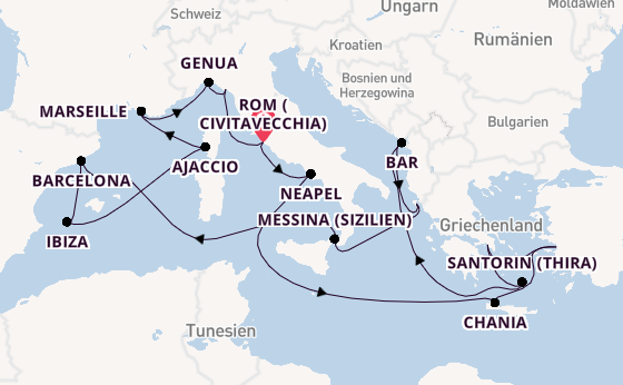 Mittelmeer ab Civitavecchia (Rom), Italien auf der Sun Princess