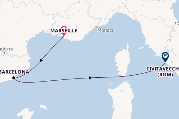 Westliches Mittelmeer ab Marseille, Frankreich auf der Costa Smeralda