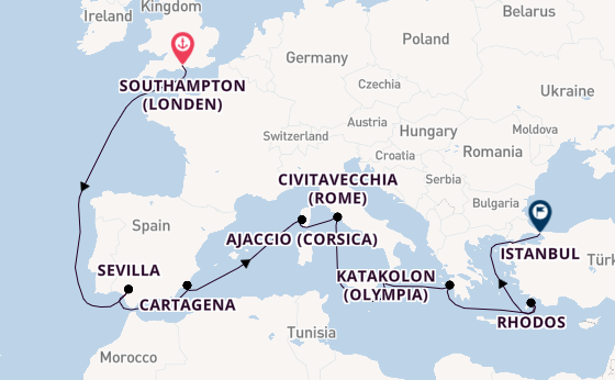 Middellandse Zee vanaf Southampton (Londen), Engeland met de Queen Elizabeth