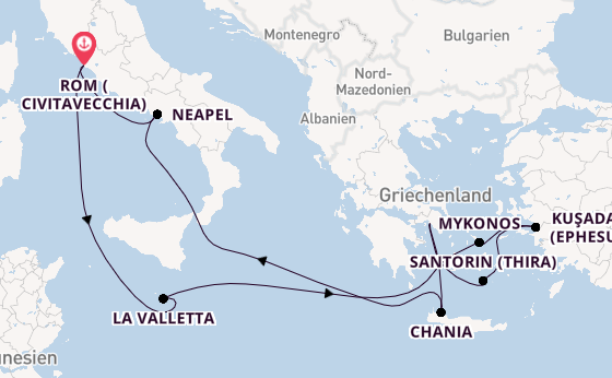Mittelmeer ab Civitavecchia (Rom), Italien auf der Celebrity Ascent