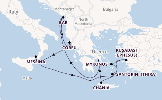 Eastern Mediterranean from United Kingdom with the Sun Princess