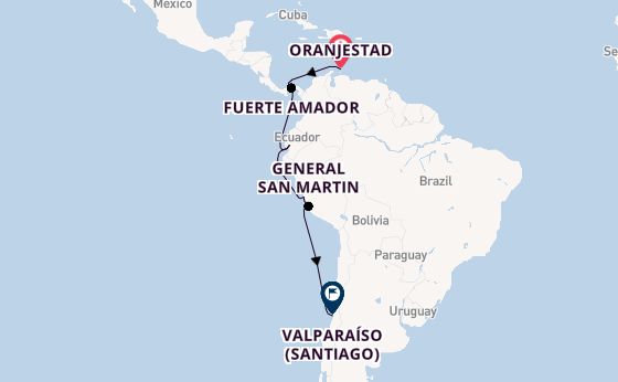 South America from Oranjestad, Aruba, Netherlands Antilles with the Seabourn Pursuit