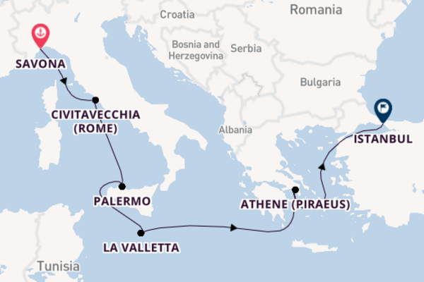 Middellandse Zee vanaf Savona, Italië met de Costa Fortuna