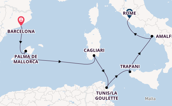 Westelijke Middellandse Zee vanaf Barcelona, Spanje met de Silver Muse