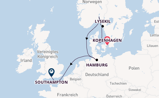 England ab Kopenhagen, Dänemark auf der EXPLORA IV
