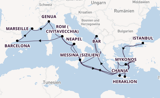 Mittelmeer ab Piräus (Athen), Griechenland auf der Sun Princess
