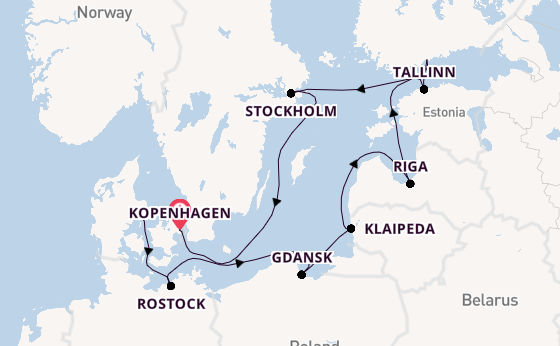 Oostzee vanaf Kopenhagen, Denemarken met de MSC Magnifica
