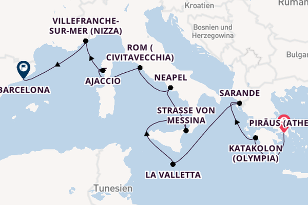 Mittelmeer ab Piräus (Athen), Griechenland auf der Oosterdam