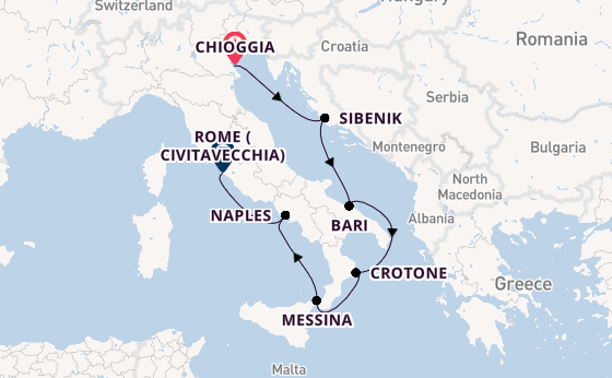 Western Mediterranean from Chioggia, Italy with the Viking Neptune