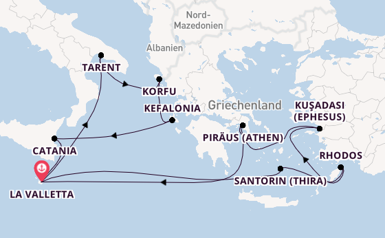 Mittelmeer ab La Valletta, Malta auf der Azura
