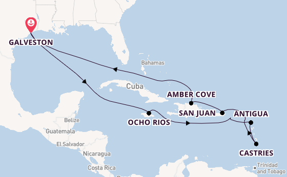 Caribbean from Galveston, Texas, USA with the Carnival Breeze