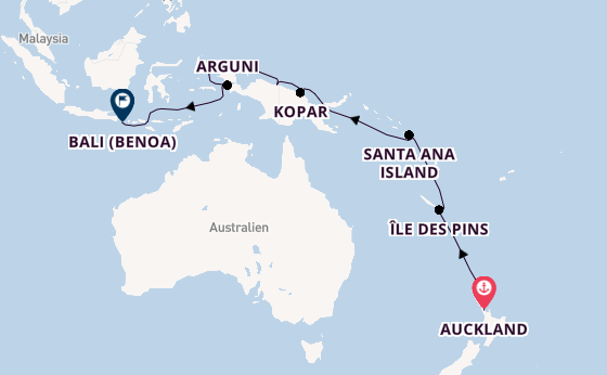 Indonesien ab Auckland, Neuseeland auf der HANSEATIC spirit