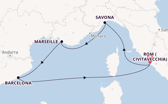 Westliches Mittelmeer ab Civitavecchia (Rom), Italien auf der Costa Pacifica