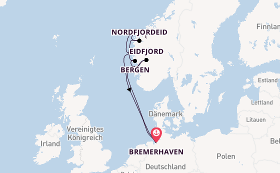 Norwegen ab Bremerhaven, Deutschland auf der Amadea