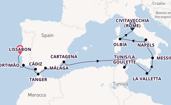 Middellandse Zee vanaf Lissabon, Portugal met de Seven Seas Voyager