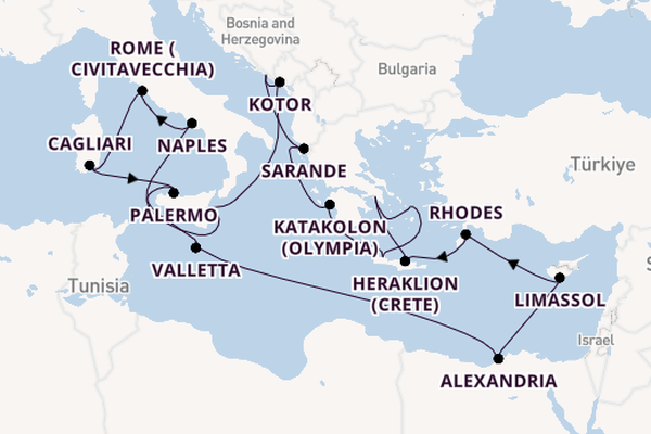 Mediterranean Sea from Athens (Piraeus), Greece with the Caribbean Princess
