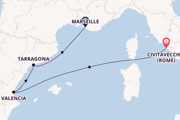 Westelijke Middellandse Zee vanaf Civitavecchia (Rome), Italië met de MSC Sinfonia