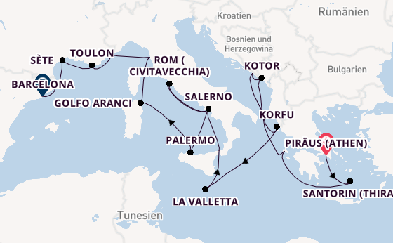 Mittelmeer ab Piräus (Athen), Griechenland auf der Allura 