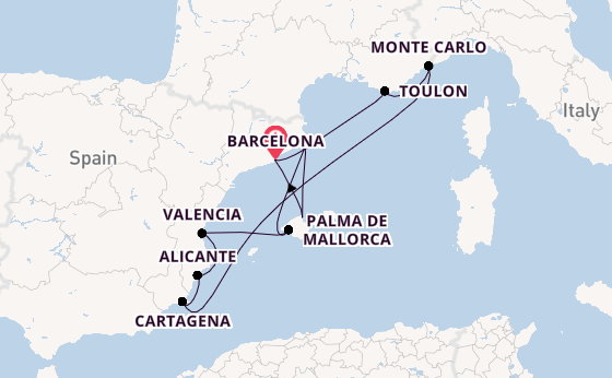 Western Mediterranean from Barcelona, Spain with the Silver Ray