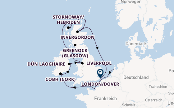 Britische Inseln ab Ijmuiden, Niederlande auf der Seven Seas Prestige