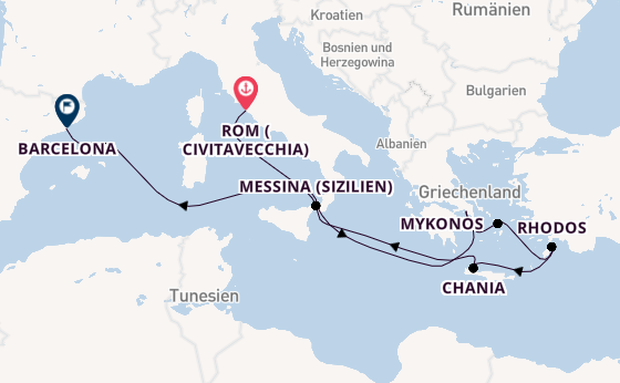 Mittelmeer ab Civitavecchia (Rom), Italien auf der Disney Wish