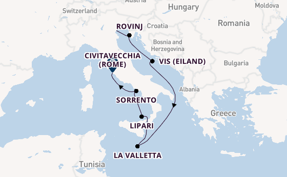 Middellandse Zee vanaf Fusina (Venice) met de Seabourn Ovation