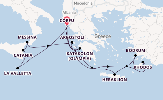 Oostelijke Middellandse Zee vanaf Corfu, Griekenland met AIDAblu