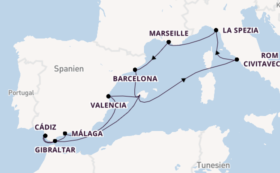 Westliches Mittelmeer ab Palma de Mallorca, Spanien auf der Mein Schiff 4
