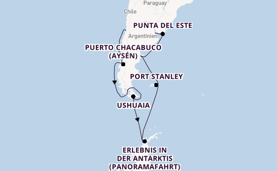 Südamerika ab San Antonio, Chile auf der Nieuw Amsterdam