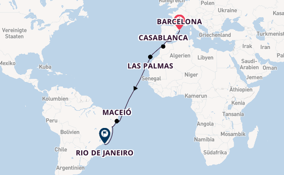 Transatlantik ab Barcelona, Spanien auf der MSC Splendida