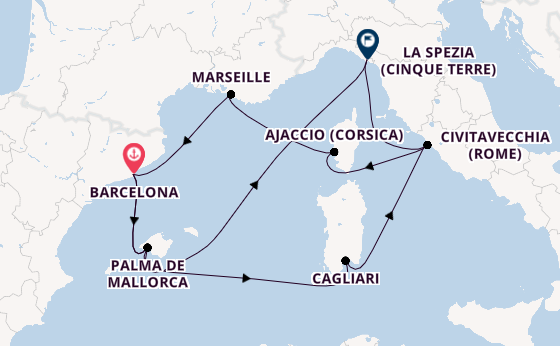 Westelijke Middellandse Zee vanaf Barcelona, Spanje met AIDAcosma