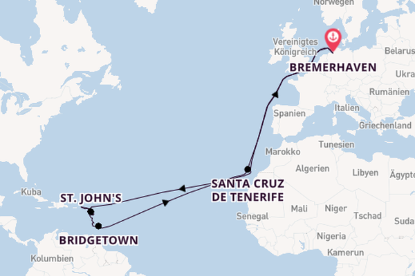 Karibik ab Bremerhaven, Deutschland auf der Mein Schiff 3