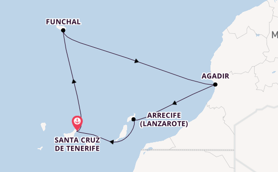 Kanarische Inseln ab Santa Cruz de Tenerife, Spanien auf der Azura