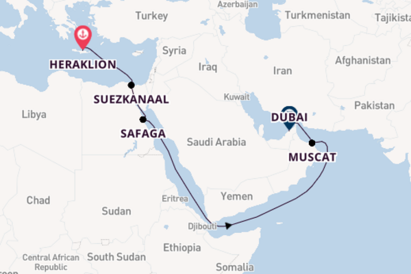 Midden-Oosten vanaf Heraklion, Griekenland met de Mein Schiff 5