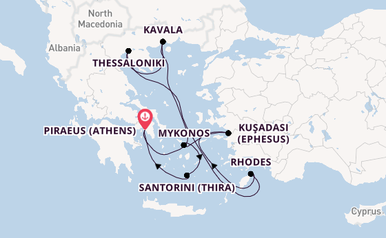 Eastern Mediterranean from Piraeus (Athens), Greece with the Celebrity Infinity