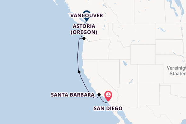USA Westküste ab San Diego, USA auf der Eurodam